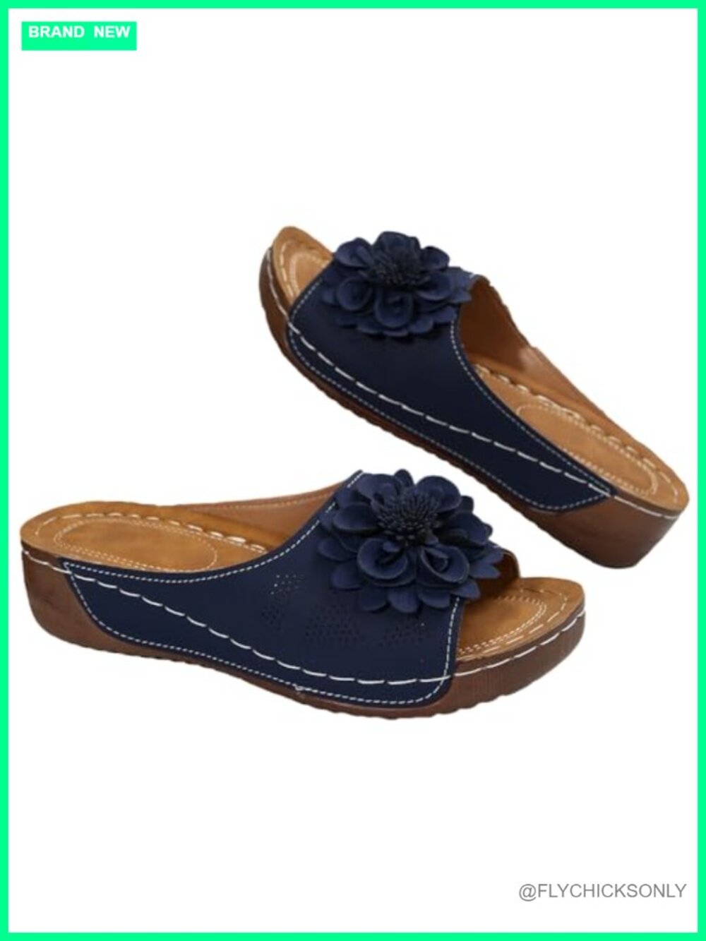 Womens PU Leather Wedge Sandals Floral Open Toe Platform Slip On Beach